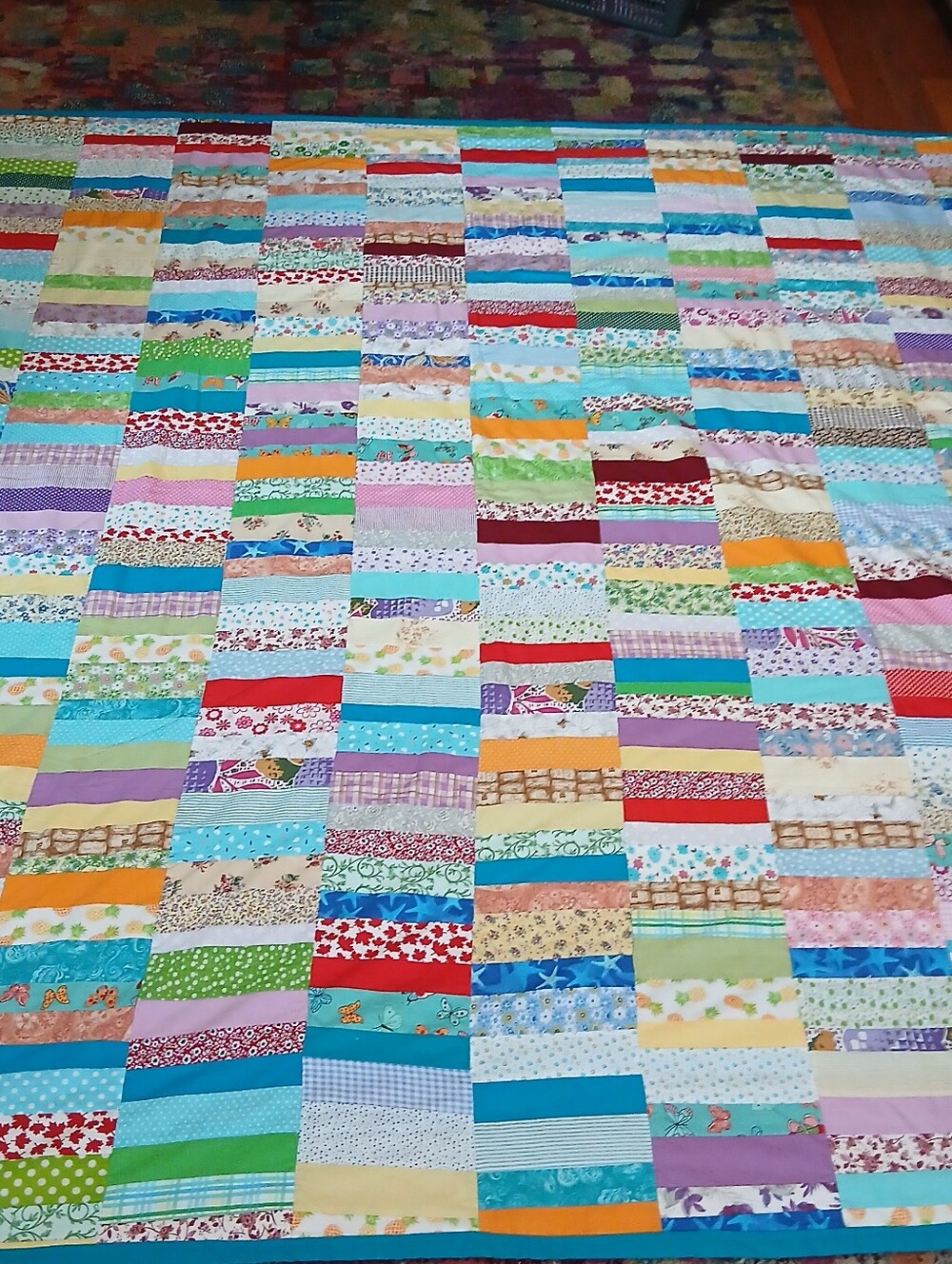 Modern Handmade patchwork quilt Quilt 80 X 84 Cottage Granny Core Colorful